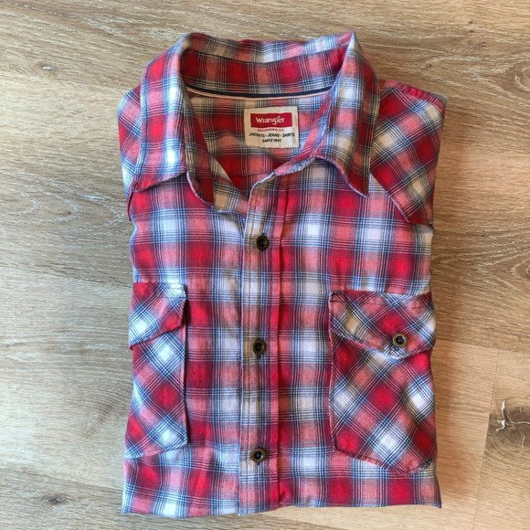 Wrangler Other - Wrangler Red Plaid Button Down Cowboy Shirt Men's Size Large